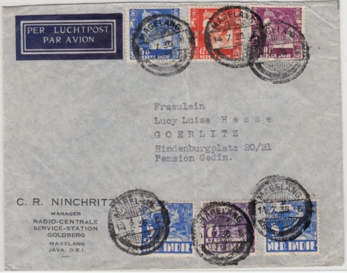 Niederl. Indien - bunt frank. Luftpostbrief Magelang - Görlitz 1936