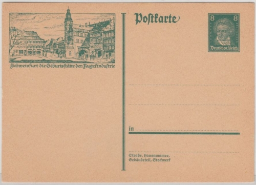 DR - 8 Pfg. Beethoven Bild-GA-Karte (Schweinfurt Geburtshaus Kugelindustrie)