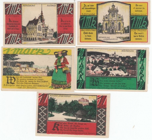 Bückeburg - 5 verschiedene Notgeldscheine 1921, kassenfrisch