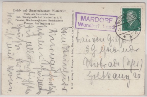 DR - Mardorf Wunstorf Land, Landpost-Ra2 a. Karte n. Sterkrade 1931
