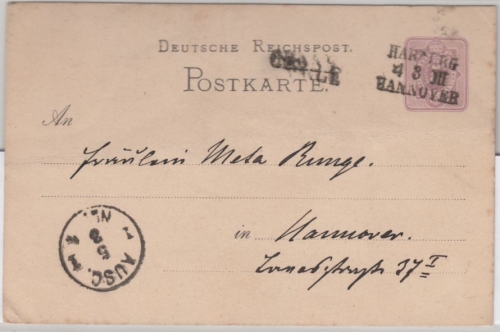DR - Celle, Stations-L1 + Bahnpost-L3 harburg-Hannover a. GA-Karte 1882 n.
