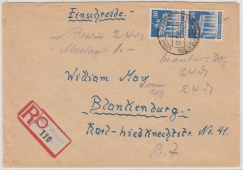 Bizone - Wietzen ü. Nienburg, Poststelle I, Einschreibebrief n. Blankenburg 1949