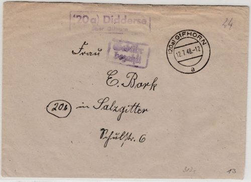 All.Bes. - (20a) Didderse ü. Gifhorn, Landpost-Ra2 a. Brief n. Salzgitter 1948