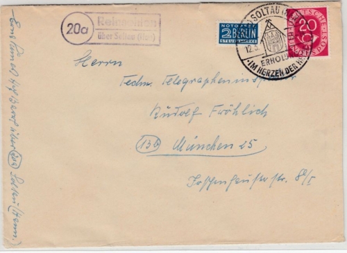 Bizone - (20a) Reinsehlen ü. Soltau (Han), Landpost-Ra2 a. Brief n. München 1953