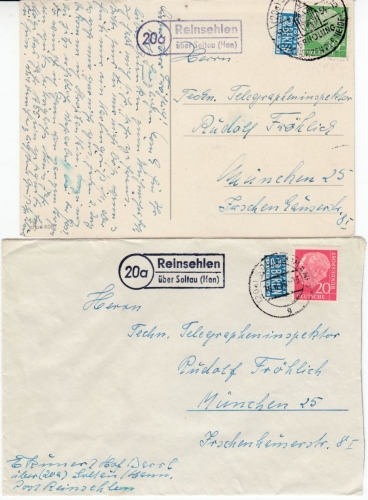 BRD - (20) Reinsehlen ü. Soltau (Han), Landpost-Ra2 a. Brief + Karte 1954/55