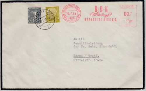 BRD - 7 Pfg. AFS "Berk Kleidung", Kirchdorf ü. Barsinghausen, Trauerbrief n.