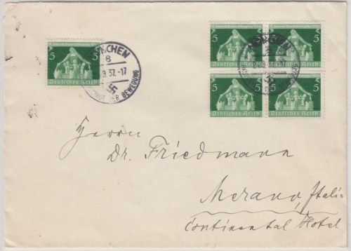 DR - 5x5 Pfg. Gemeindekongress, Brief n. ITALIEN, München - Meran 1937