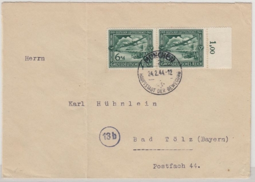 DR - 2x6 Pfg. Lufthansa/Oberrand, Brief München - Tölz 1944