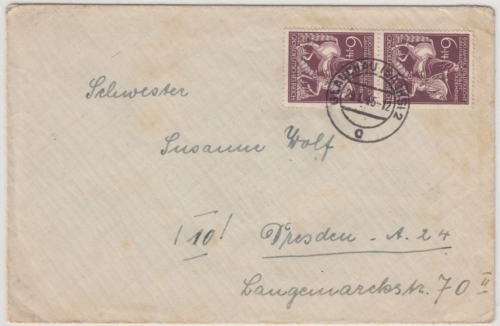 DR - 2x6 Pfg. Stadtrechte Oldenburg, Brief Glauchau - Dresden 29.1.45