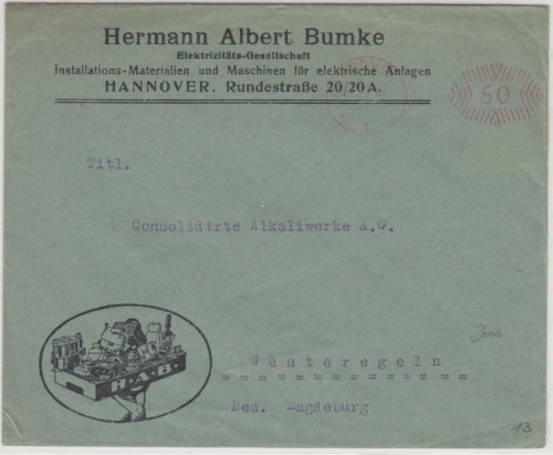 DR-Infla - 50 Pfg. Post-Freistempel, illustr. Drucksachenbrief Hannover 1922 n.