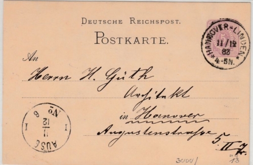 DR - Hannover-Linden 11/12 83, Klaucke-Stpl. a. 5 Pfg. GA-Karte n. Hannover