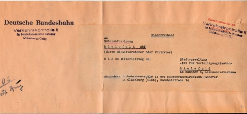 BRD - Oldenburg, Verkehrskontrolle II, EDS-Einschreibebrief ca. 1960