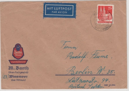 Bizone - Wiesmoor ü. Wittmund, Poststelle I, Lupo-Brief n. Berlin 1949