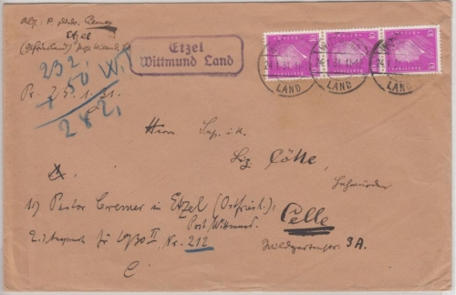 DR - Etzel Wittmund Land, Landpost-Ra2 a. Doppelbrief n. Celle 1931