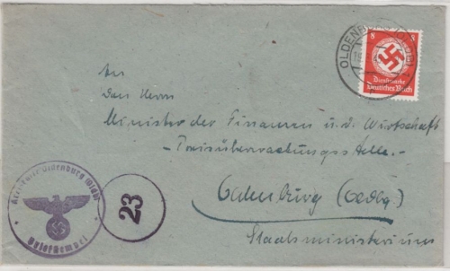 DR - 8 Pfg. Hkr., Ortsbrief Oldenburg 19.3.45, ohne Inhalt