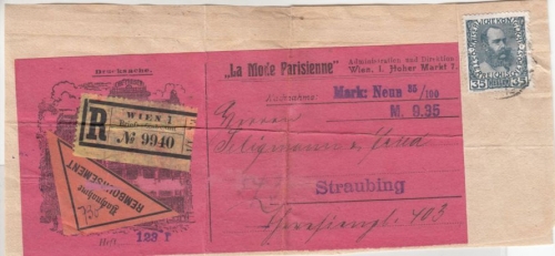 Österreich - 35 H. Franz-Joseph, Nachnahme-Einschreibedrucksache (Vds.) Wien