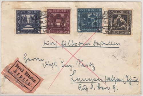 Österreich - 3+8+15+24 Gr. Nibelungen, Eilbrief Klagenfurt - Langensalza 1932