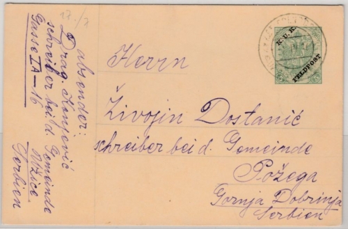 Österreich/KuK-Feldpost - 5 H. GA-Karte, Uzice - Pozega 1916