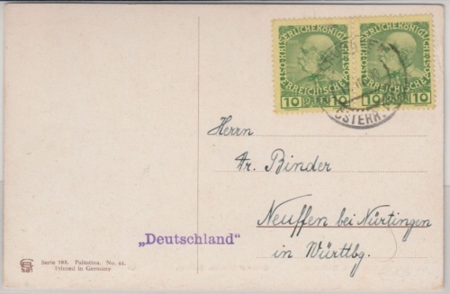 Österreich/Levante - 2x10 Pa. Franz-Joseph, Karte Jerusalem - Neuffen 1910