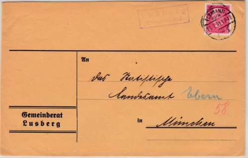 DR - Lußberg Eltmann Land, Landpost-Ra2 a. Brief n. München 1931