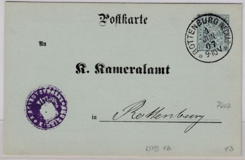 Württemberg - 2 Pfg. GA-Karte/Zudruck Brantwein, Ortskarte Rottenburg 1907