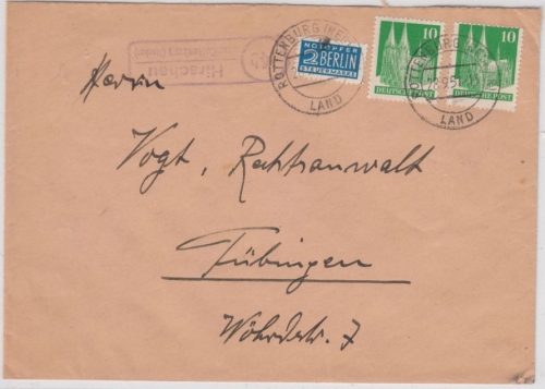 Bizone - (14b) Hirschau ü. Rottenburg (Neckar), Landpost-Ra2 a. Brief 1951 n.