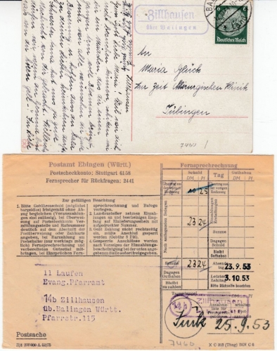 DR/BRD - Zillhausen ü. Balingen, Landpost-Ra2, 2 versch.Typen a. Belegen 1934/53
