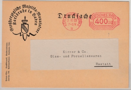 DR-Infla - 400.000 M. Gebühren-Freistpl., Drucksache Karlsruhe - Rastatt 2.10.23