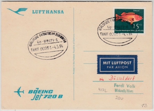 BRD - Überlandpost Karlsruhe - FFM(Flughafen), Üp-B6671-6, Lupo-Karte 1964 n.
