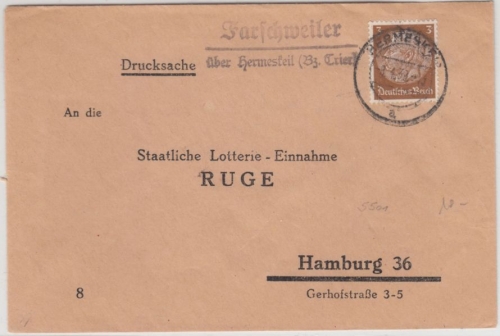 DR - Farschweiler ü. Hermeskeil (Bz. Trier), Landpost-L2 a. Drucksache 1939 n.