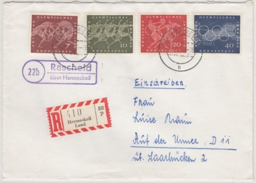 BRD - (22b) Rascheid ü. Hermeskeil, Landpost-Ra2 a. Einschreibebrief 1961 n.