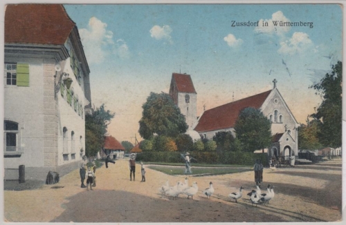 Württemberg - Zussdorf, Straßenansicht - farb. AK, gelaufen 1928