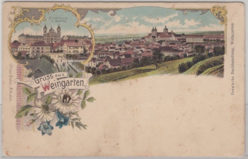 Württemberg - Weingarten, farb. Gruss aus - Mehrbildlitho, ungelaufen ca. 1900
