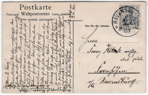 DR/Württemberg - 2 Pfg. Germania, Karte/Oberamtsverkehr Ravensburg - Frohnhöfen