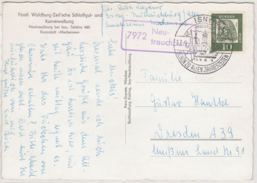BRD - 7972 Neutrauchburg Landpost-Ra2 + teilapt. Handwerbestpl. Isny, Karte 1962