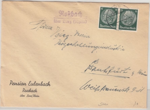 DR - Roßbach ü. Linz (Rhein), Landpost-L2 a. Brief n. Frankfurt 1937