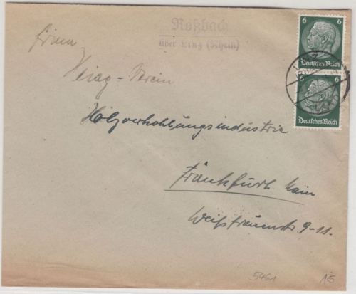 DR - Roßbach ü. Linz (Rhein), Landpost-L2 a. Brief n. Frankfurt 1937