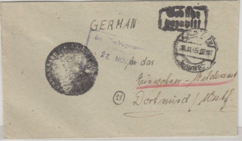All.Bes. - Altenhundem 17.11.45, Gebühr bezahlt, Ra2 a. Brief n. Dortmund