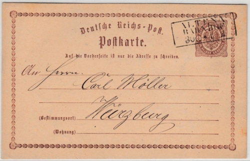 DR/Bayern - Altena Bahnhof 1873, Ra3 a. 1/2 Gr. Brustschild GA-karte n. Würzburg