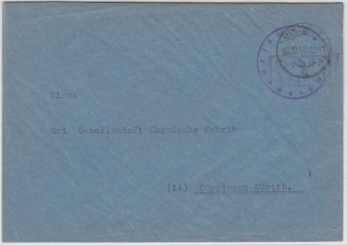 All.Bes. - Meschede 10.12.45, Gebühr bezahlt, Ra2 a. Brief n. Göppingen
