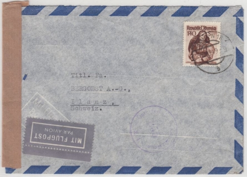 Österreich - 1,40 S. Trachten, LUPO-Zensurbrief i.d. SCHWEIZ, Wien - Ilanz 1949