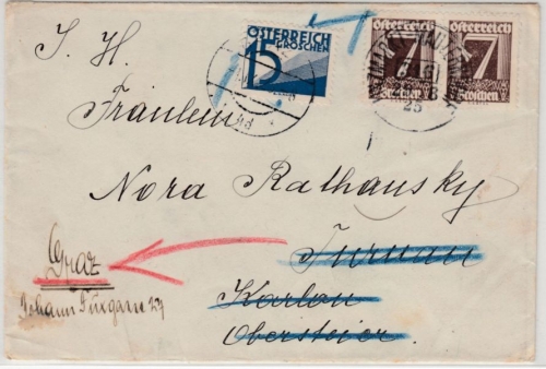 Österreich - 15 Gr. Portomarke, Brief Bahnpost Unzmarkt - Mauterndorf 316, 1925