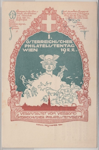 Österreich - Wien 1922, österr. Philatelistentag, Sonderkarte + SST, ungelaufen