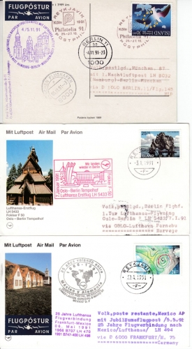 Island - Zuleitungspost LH-Erst-/Sonderflüge 1991, 16 versch. Karten - selten !