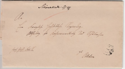 Preussen - Schönelinde (1847), handschr. Aufgabe, Brief n. Potsdam, mit Inhalt