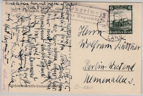 DR - Neugrimnitz ü. Angermünde, Landpost-Ra2 a. Karte n. Berlin 1935