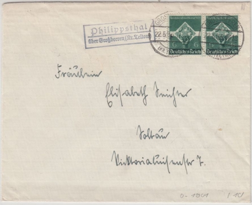 DR - Philippsthal ü. Großbeeren (Kr. Teltow), Landpost-Ra2 a. Brief 1935 n.