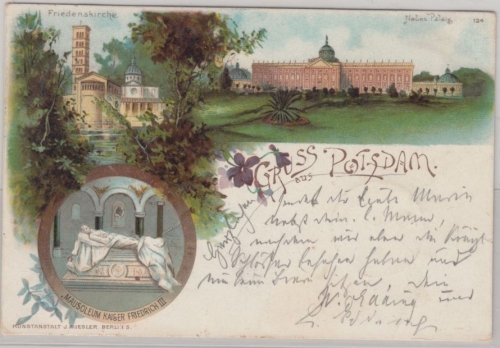 Brandenburg - Potsdam, Mehrbild-Farb-AK (Neues Palais, Mausoleum etc.) 1898
