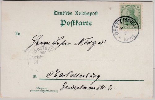 DR - Deetz (Havel) 1903, K1 a. Karte n. Charlottenburg