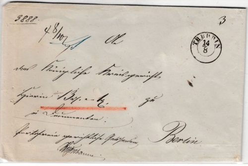 Preussen - Trebbin (ca. 1860), Dienst-Wertbrief n. Berlin, ohne Inhalt